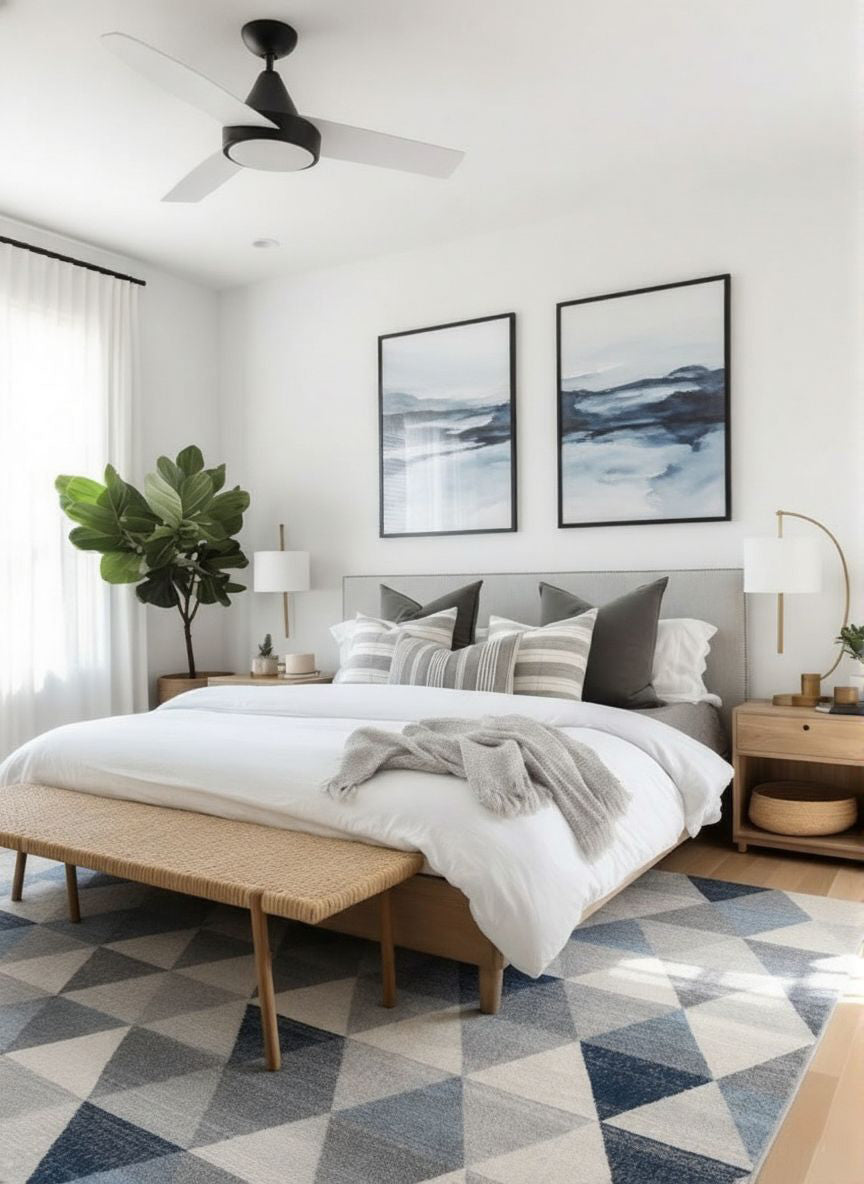 Eldin Geometric Contemporary Blue Indoor Rug
