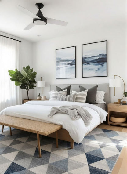 Tapis bleu côtier géométrique Havana