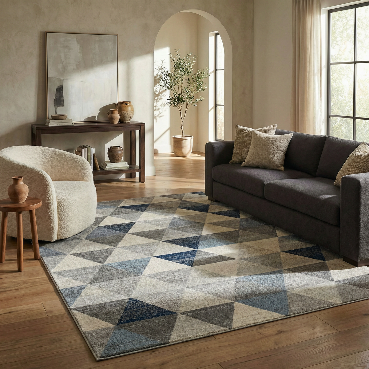 Eldin Geometric Contemporary Blue Indoor Rug