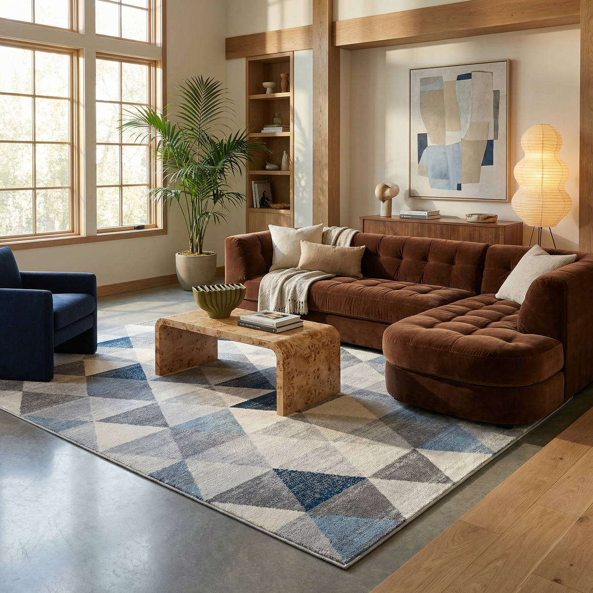 Tapis Eldin géométrique contemporain bleu