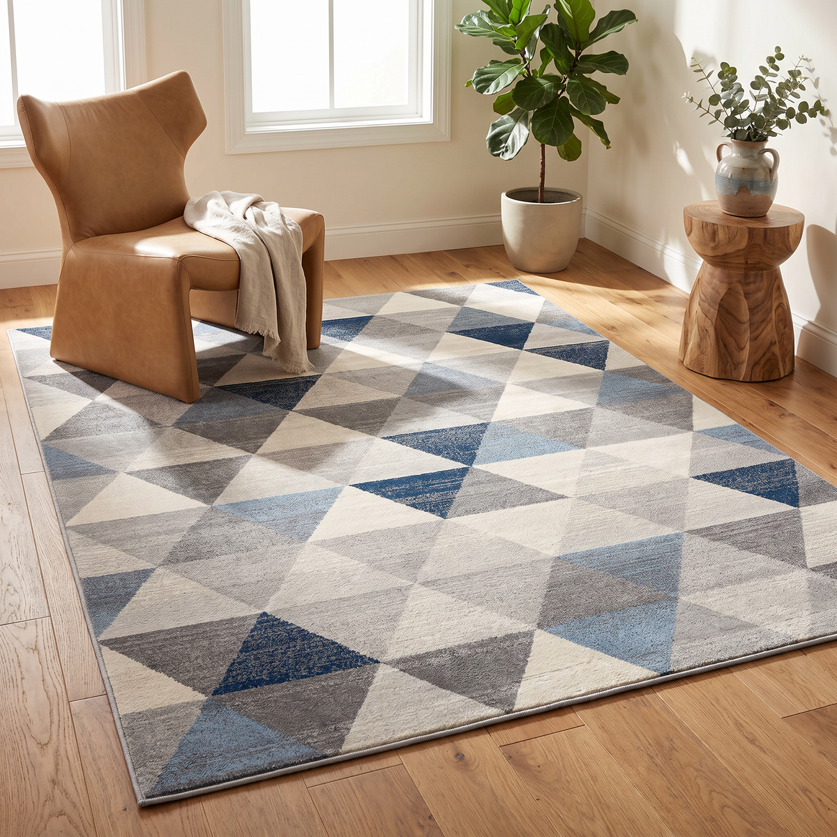 Tapis Eldin géométrique contemporain bleu