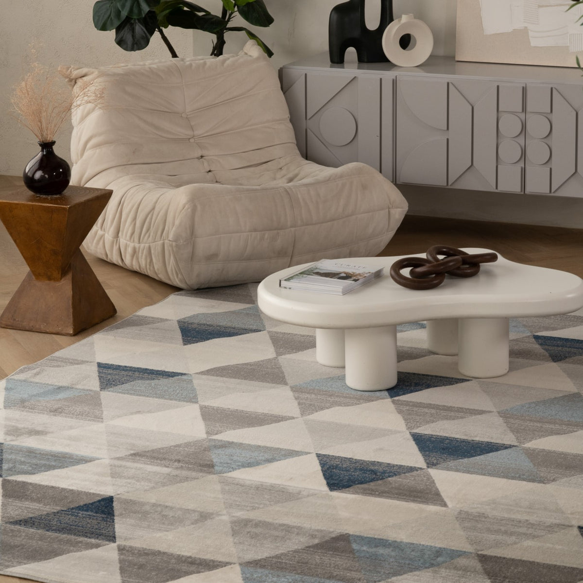Eldin Geometric Contemporary Blue Indoor Rug