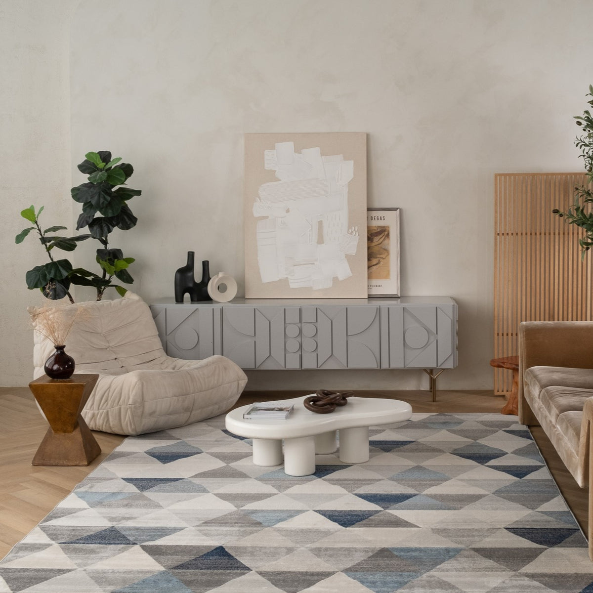 Eldin Geometric Contemporary Blue Indoor Rug
