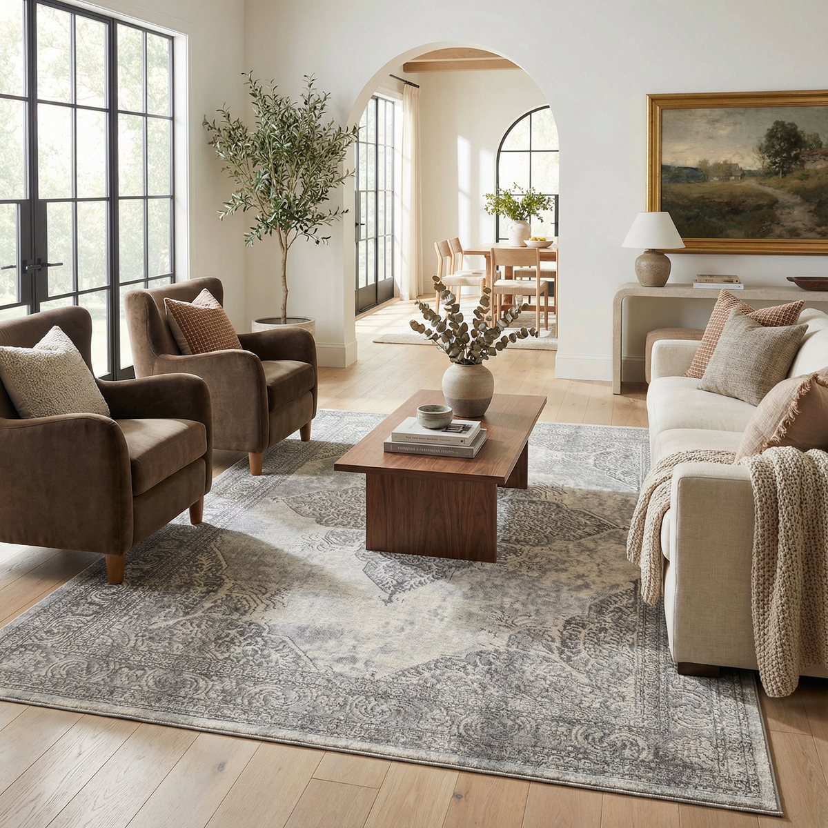 Soraya Medallion Floral Grey Indoor Rug