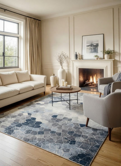 Havana Geometric Contemporary Blue Rug