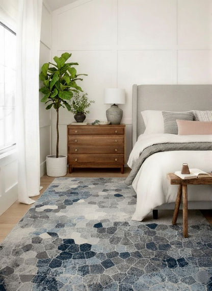 Havana Geometric Contemporary Blue Rug