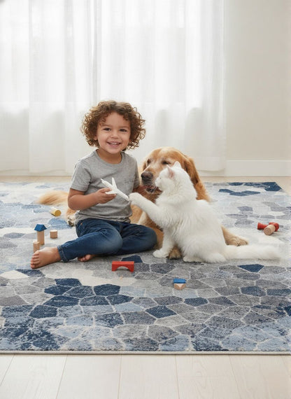 Havana Geometric Contemporary Blue Rug