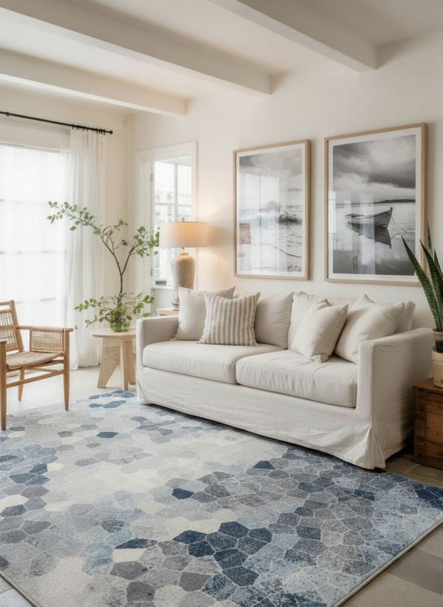Havana Geometric Contemporary Blue Rug