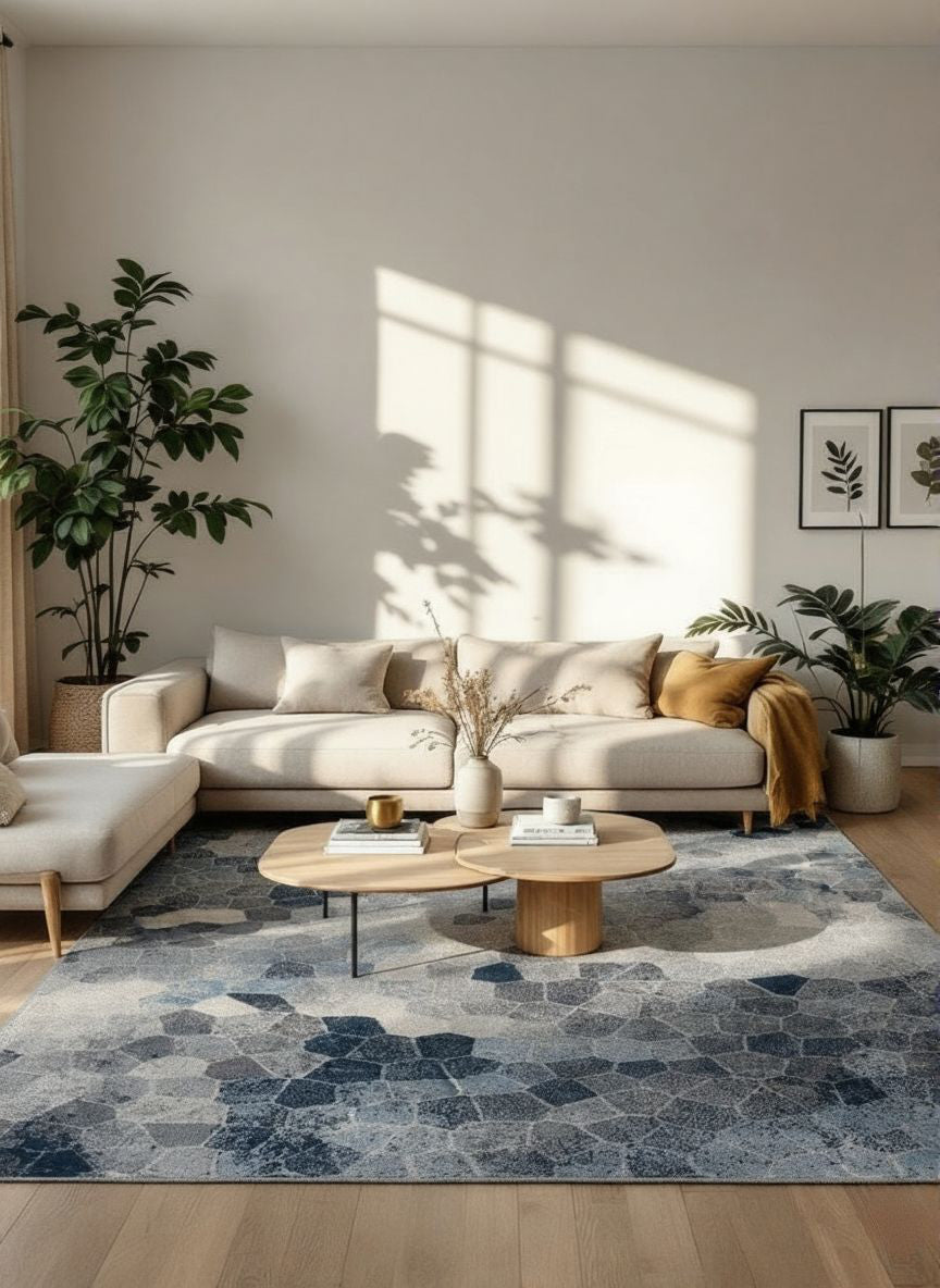 Havana Geometric Contemporary Blue Rug