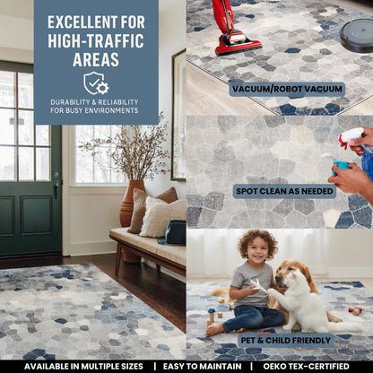 Havana Geometric Contemporary Blue Rug