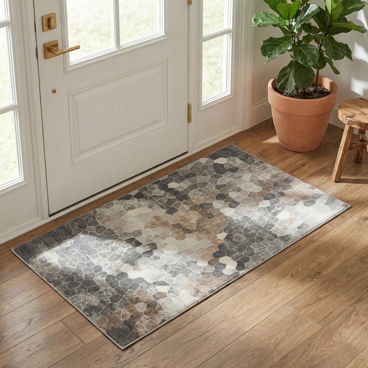 Tapis Zahra mosaïque effet pierre gris