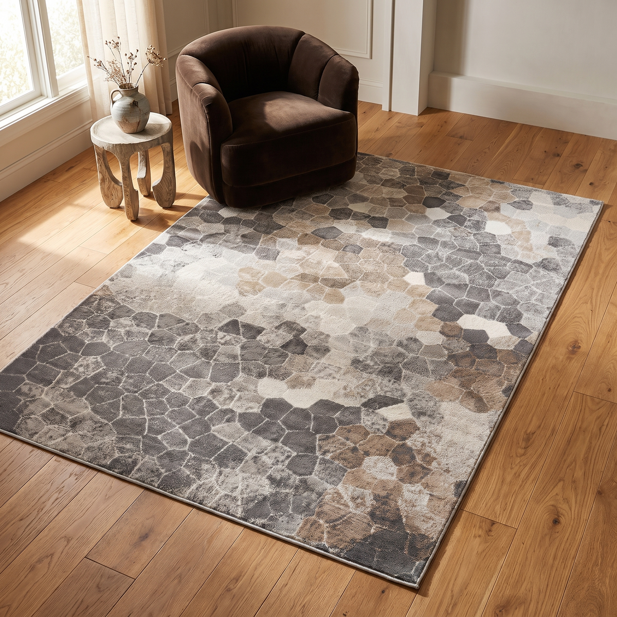 Tapis Zahra mosaïque effet pierre gris