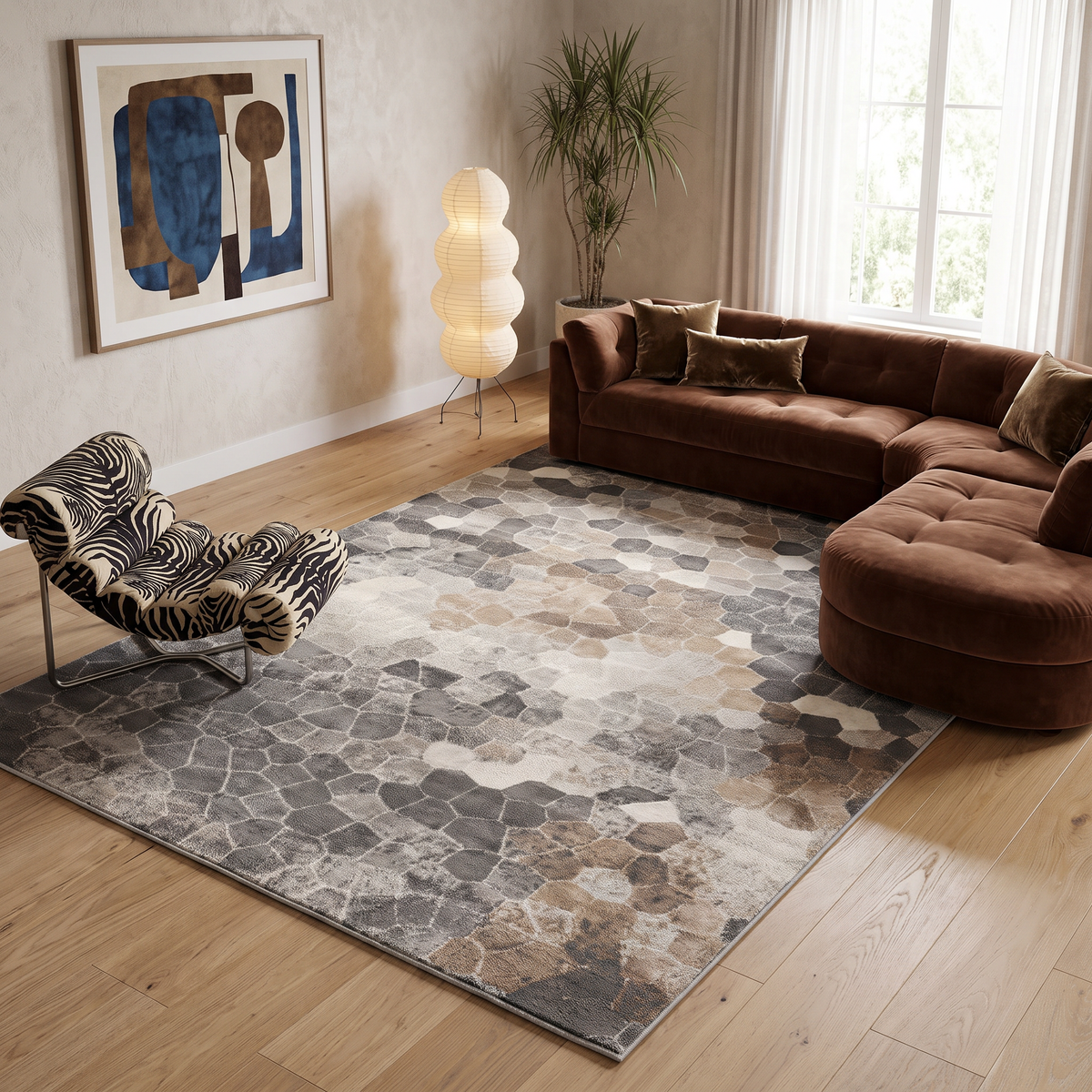 Tapis Zahra mosaïque effet pierre gris