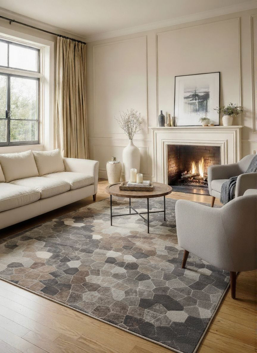 Alfombra geométrica contemporánea gris Havana