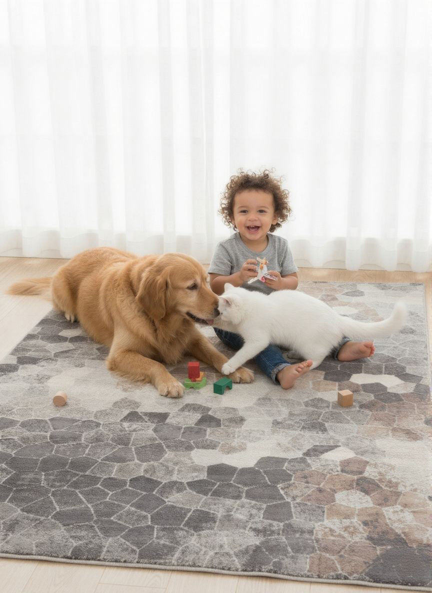 Alfombra geométrica contemporánea gris Havana