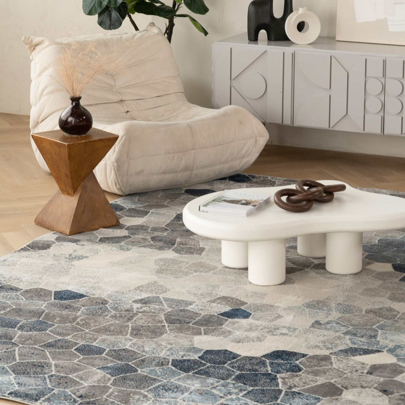 Havana Geometric Contemporary Blue Rug