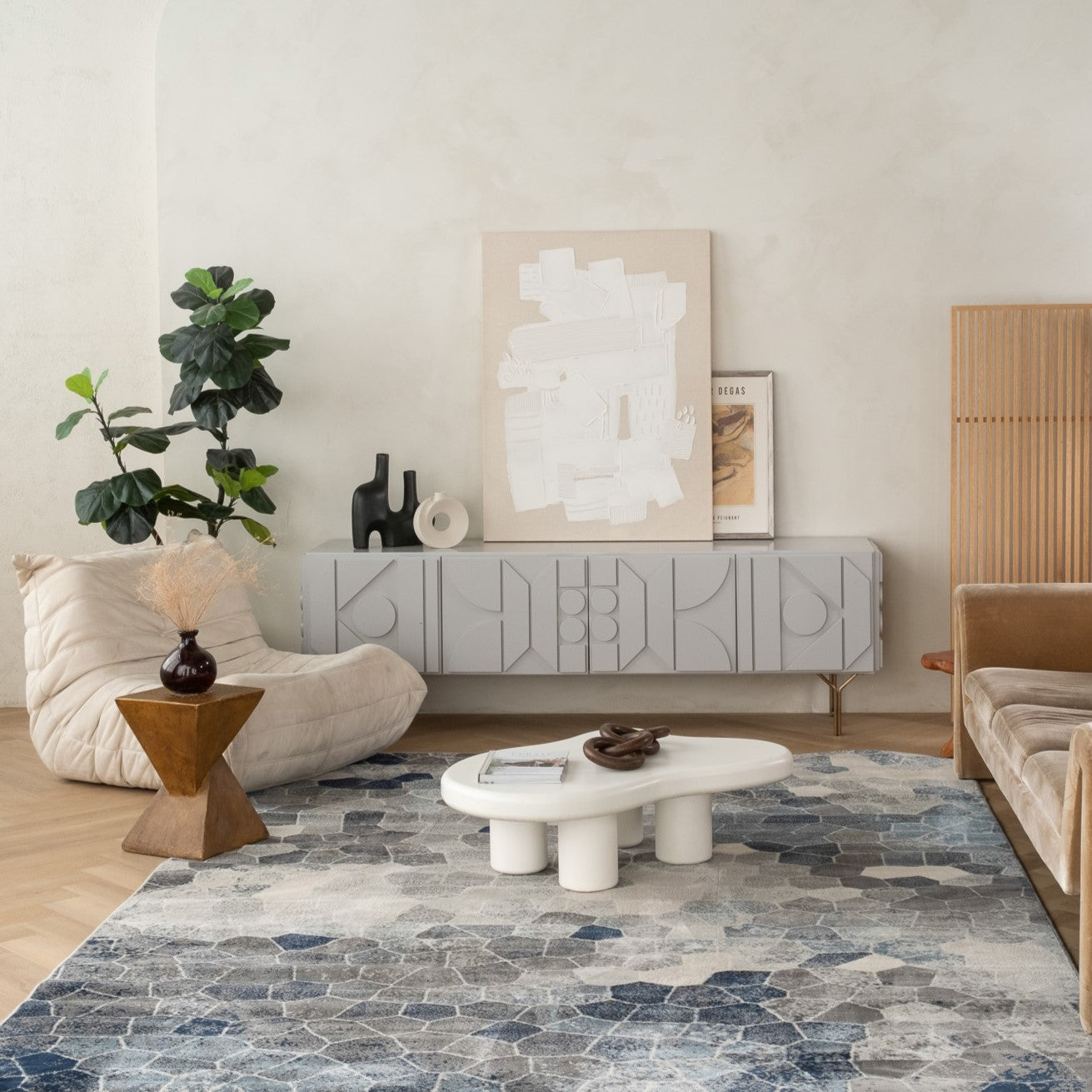 Havana Geometric Contemporary Blue Rug