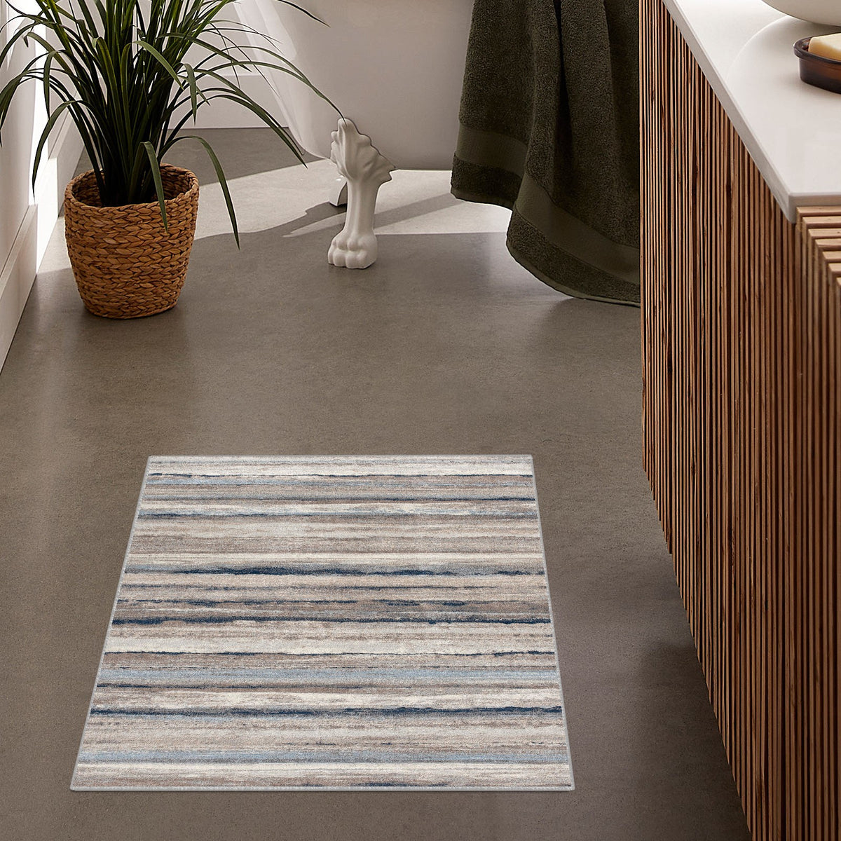 Rimal Abstract Contemporary Blue and Brown Indoor Rug