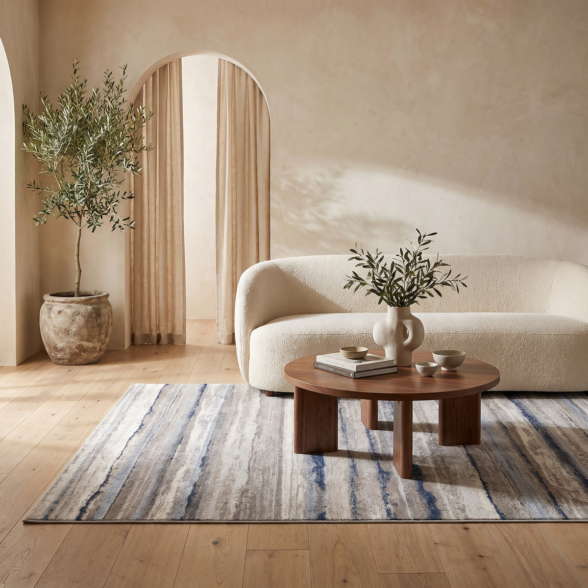 Rimal Abstract Contemporary Blue and Brown Indoor Rug