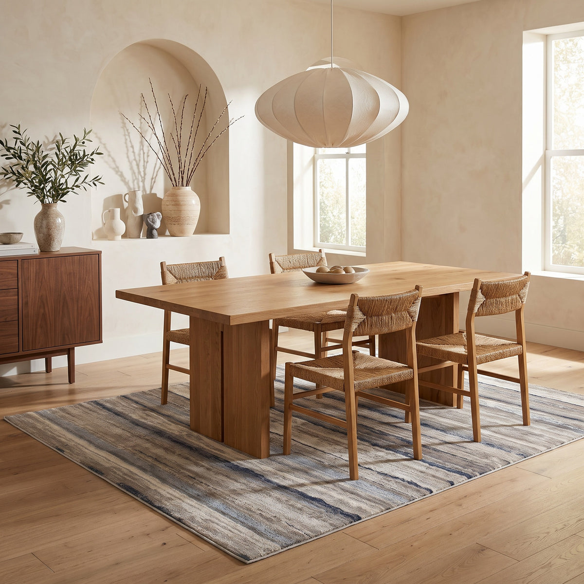 Rimal Abstract Contemporary Blue and Brown Indoor Rug