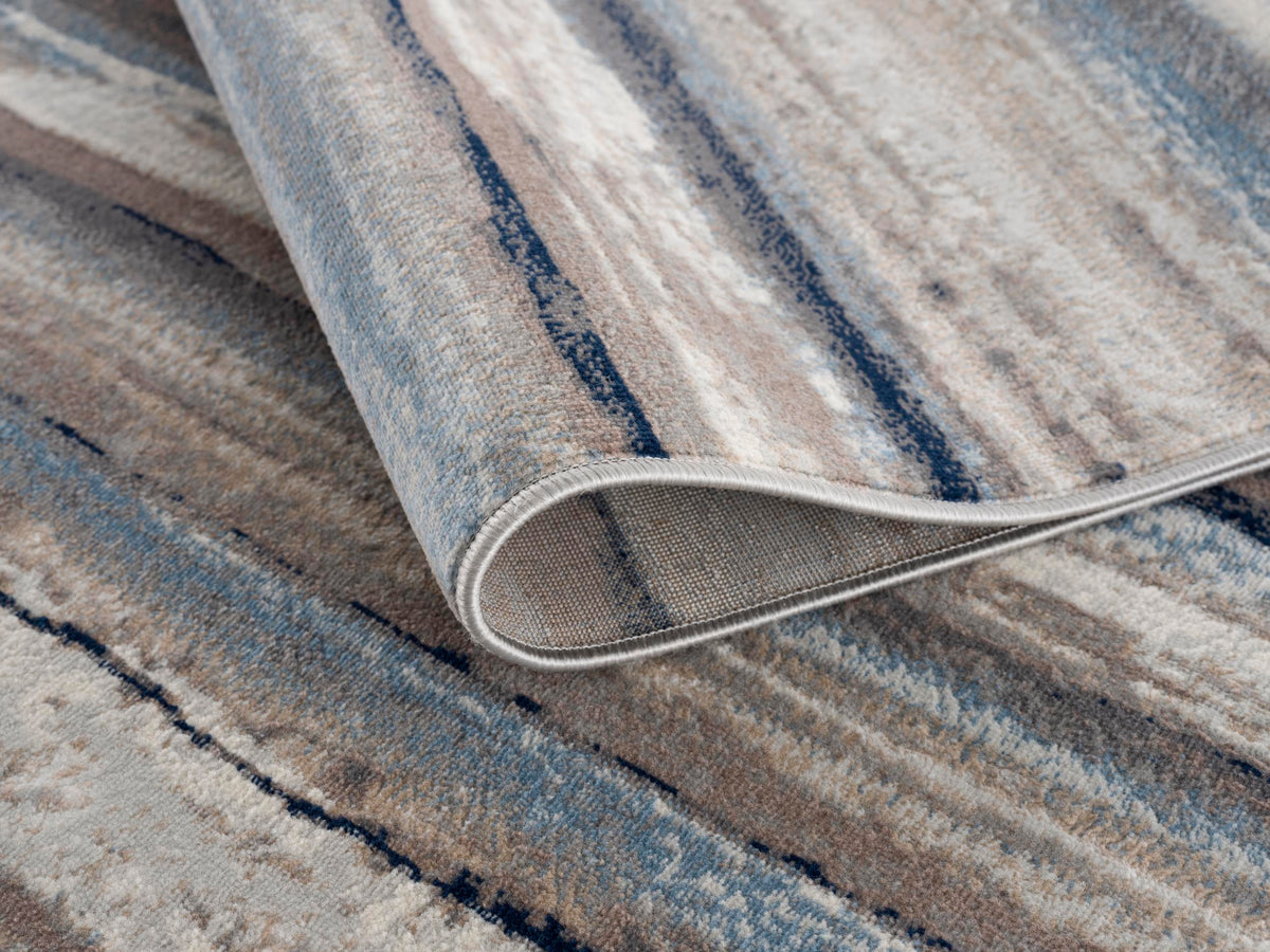 Rimal Abstract Contemporary Blue and Brown Indoor Rug
