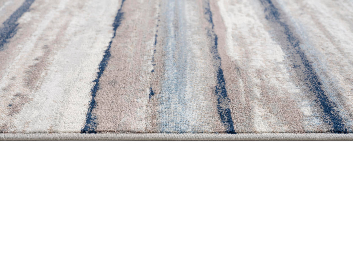 Rimal Abstract Contemporary Blue and Brown Indoor Rug