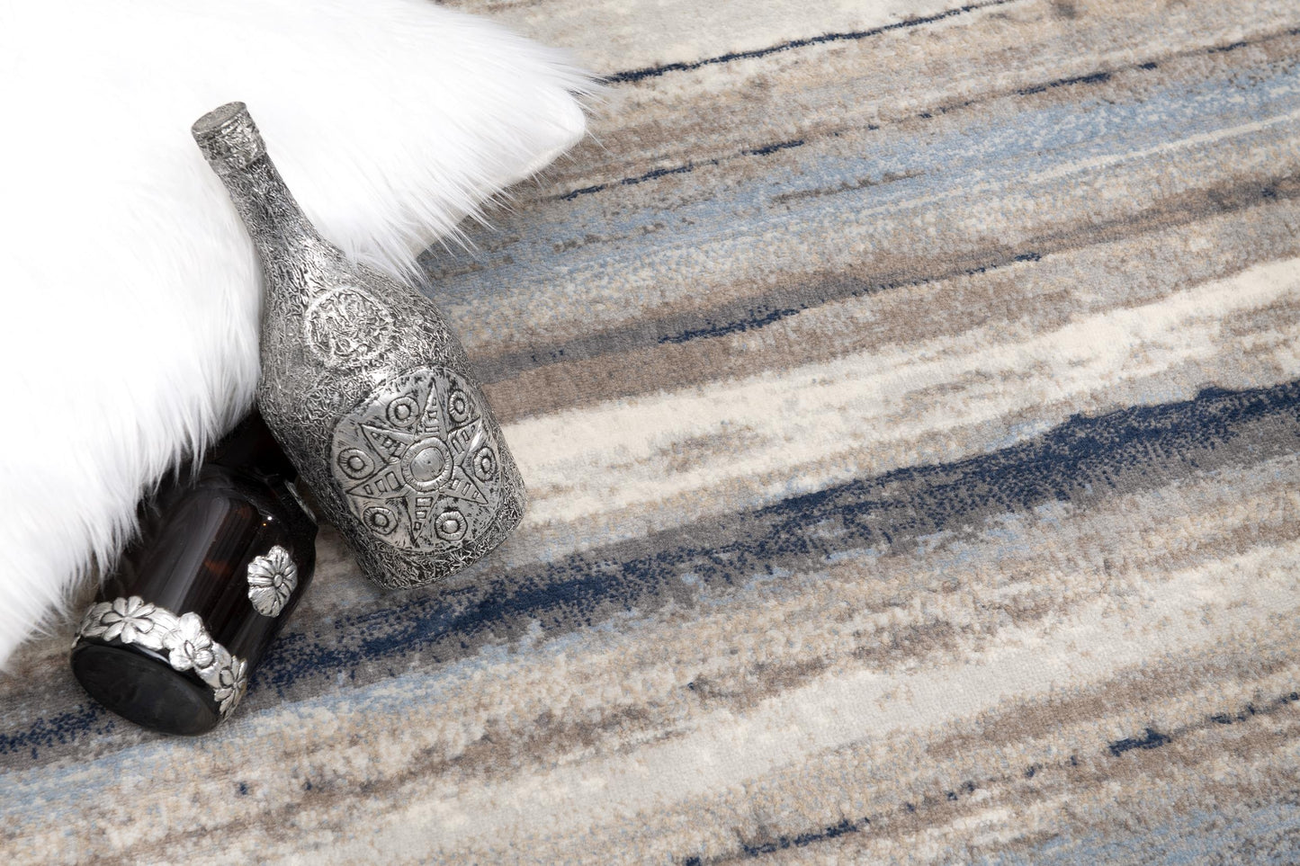 Rimal Abstract Contemporary Blue and Brown Indoor Rug