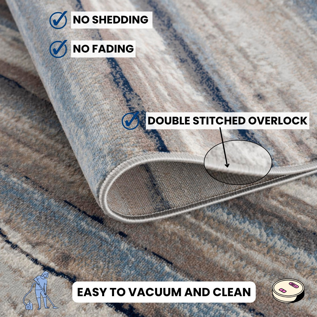 Rimal Abstract Contemporary Blue and Brown Indoor Rug