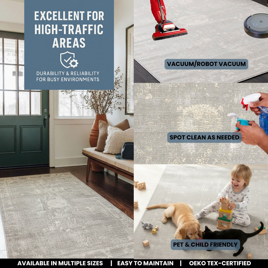 Tapis gris transitionnel moderne Havana