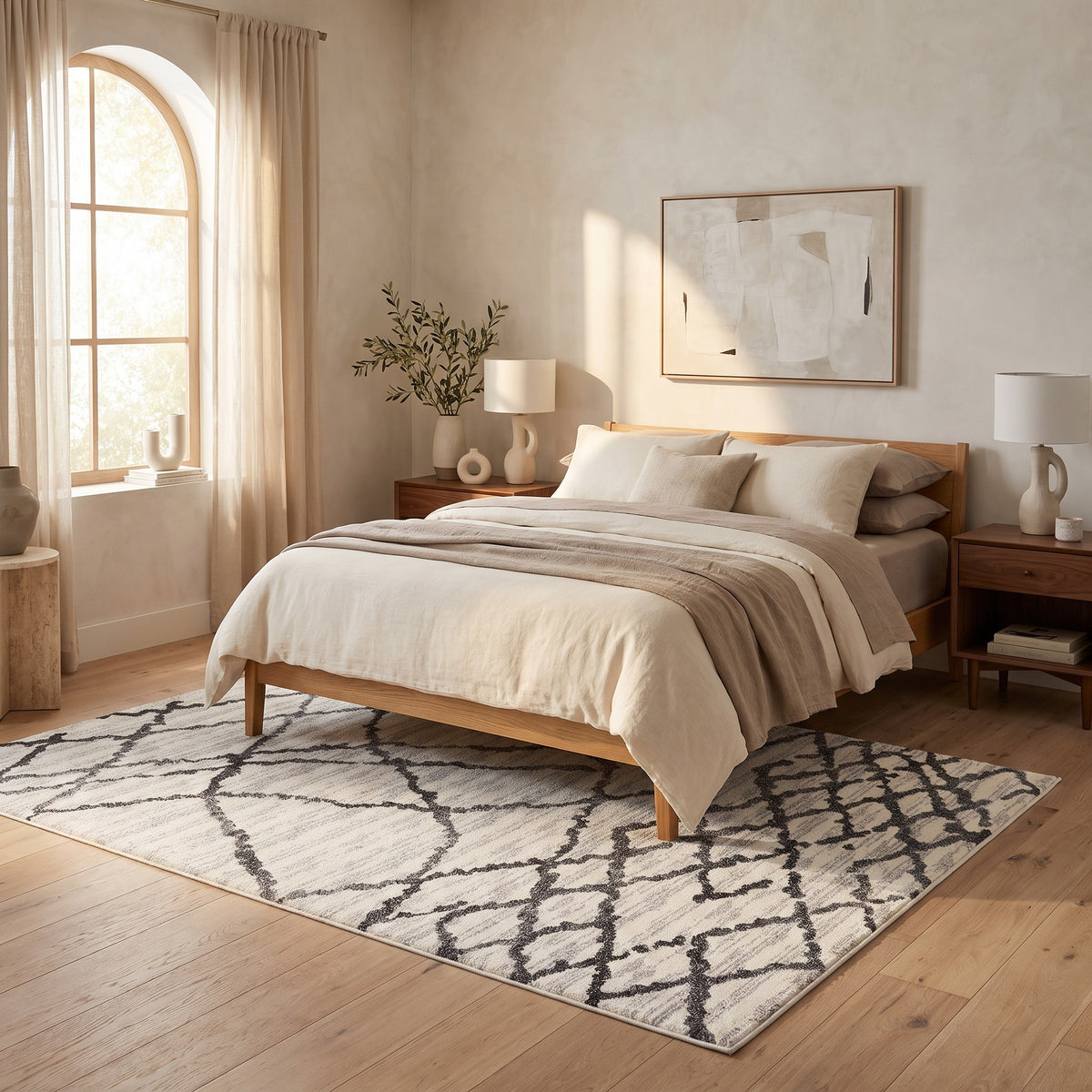Tapis Amani à treillis contemporain gris et noir