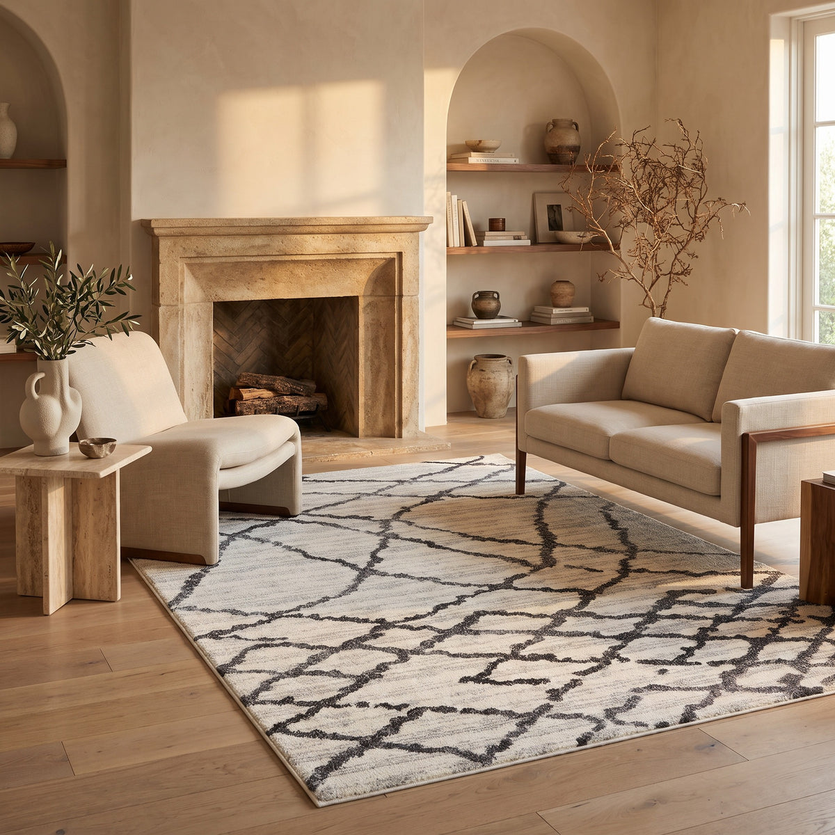 Tapis Amani à treillis contemporain gris et noir