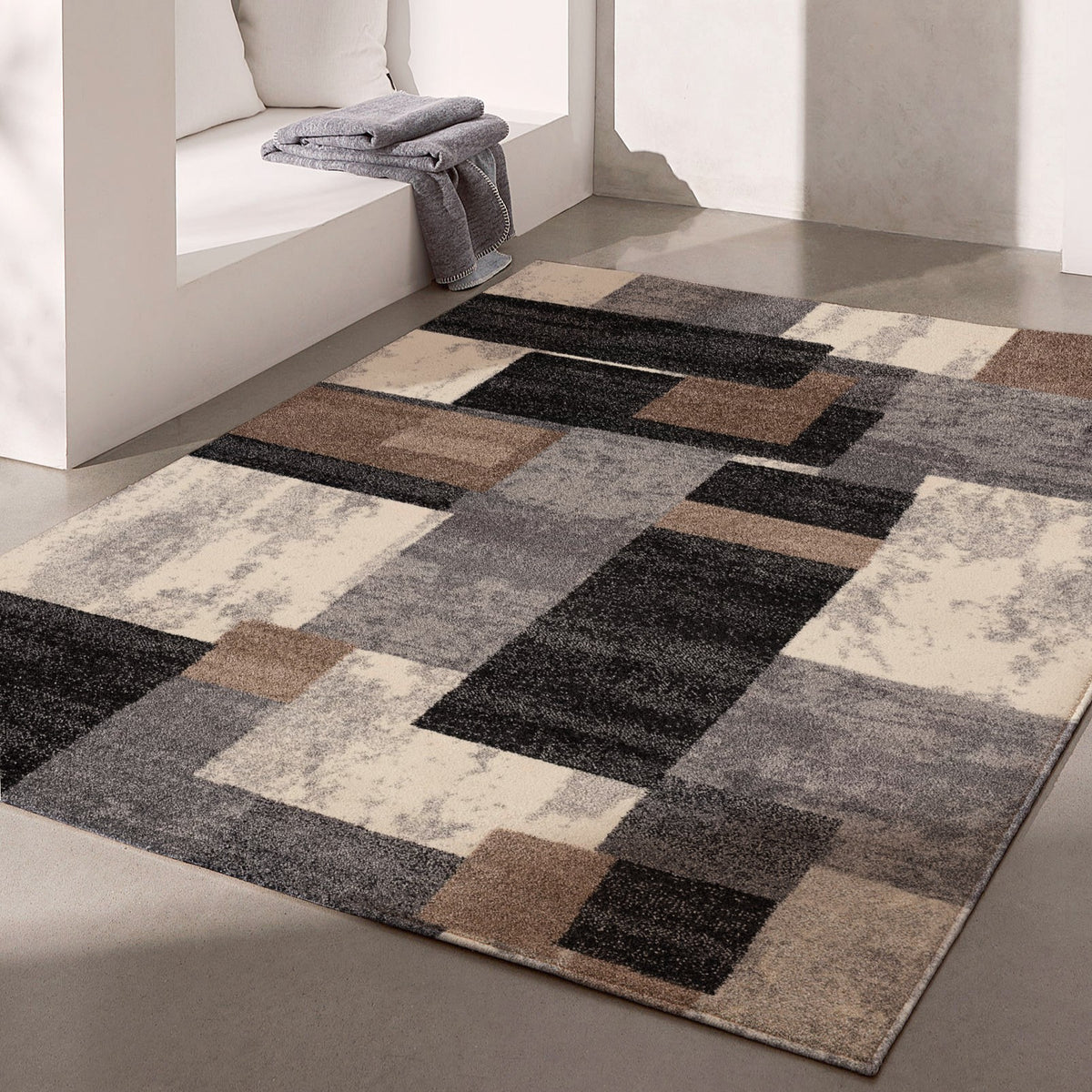 Herat Abstract Contemporary Brown and Beige Indoor Rug