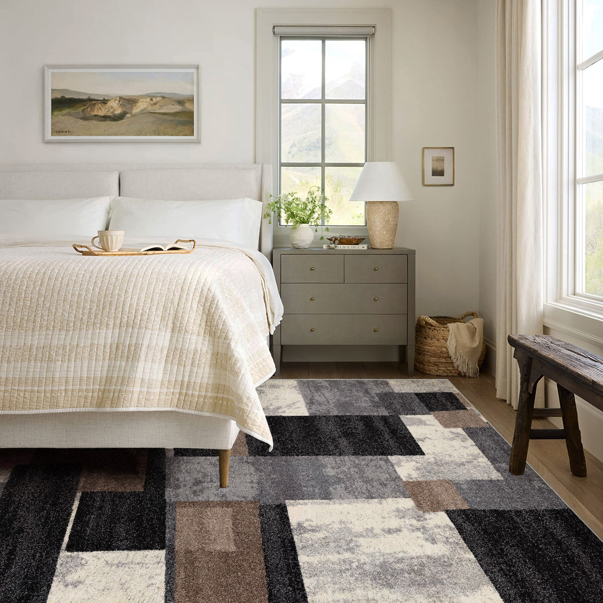 Herat Abstract Contemporary Brown and Beige Indoor Rug