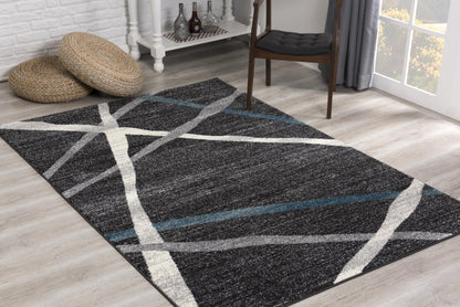 Azar Abstract Lines Contemporary Grey and Blue Indoor Rug