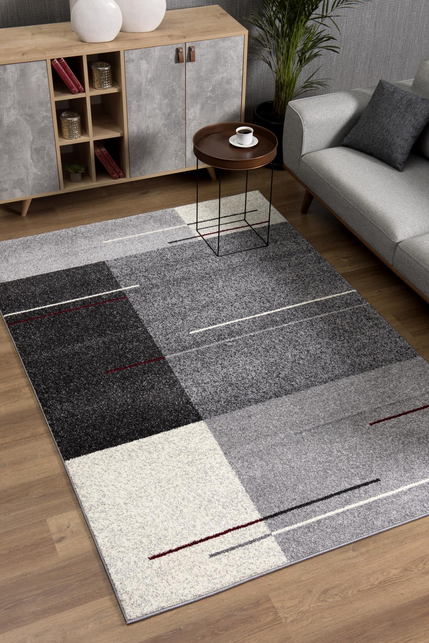 Tapis gris contemporain moderne du milieu du siècle Nova