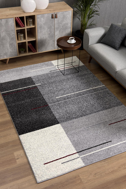 Tapis gris contemporain moderne du milieu du siècle Nova