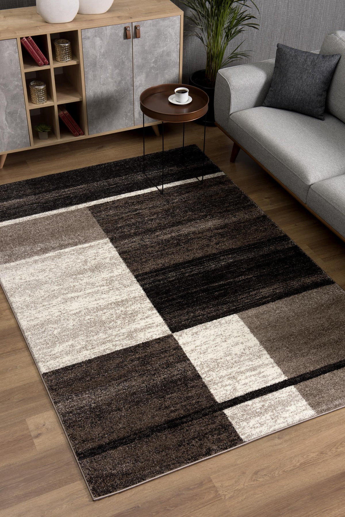 Herat Abstract Contemporary Brown and Beige Indoor Rug