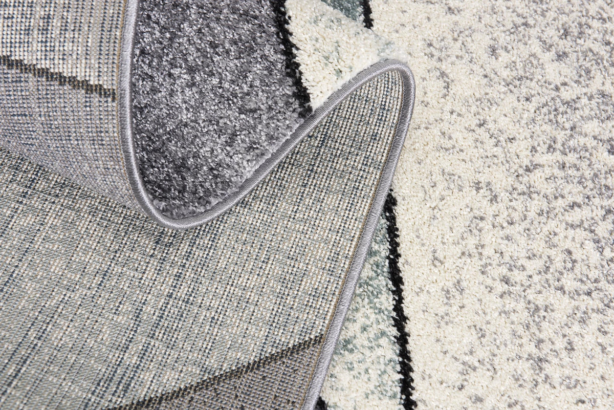 Nour Geometric Contemporary Grey and Blue Indoor Rug