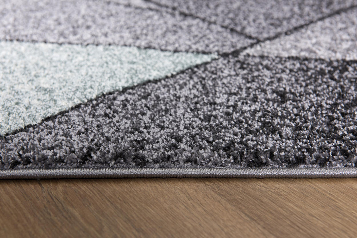 Nour Geometric Contemporary Grey and Blue Indoor Rug
