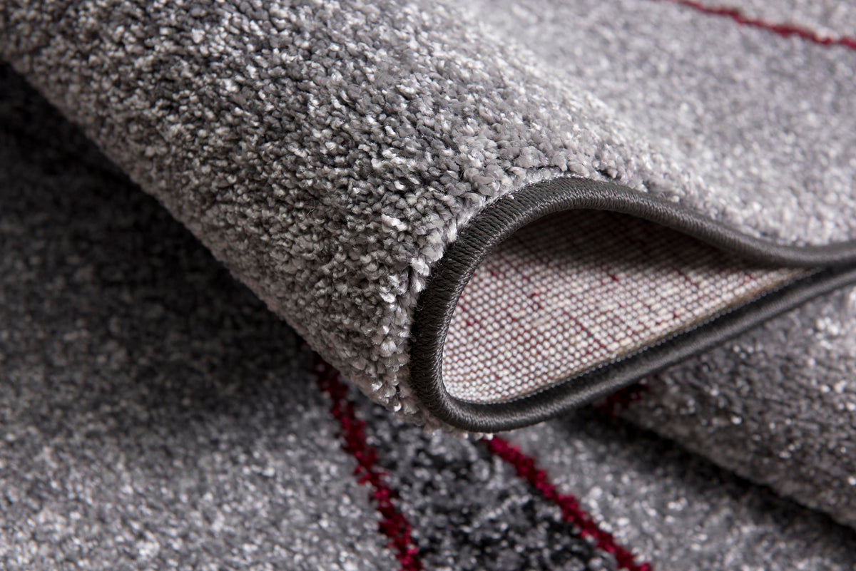 Alfombra de interior Nour geométrica contemporánea gris y roja