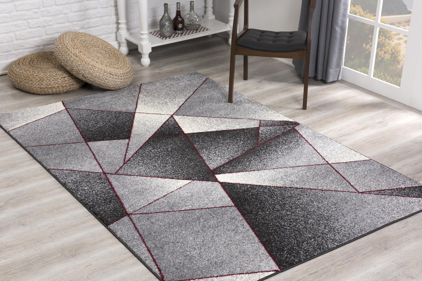 Tapis contemporain gris rouge Nova géométrique