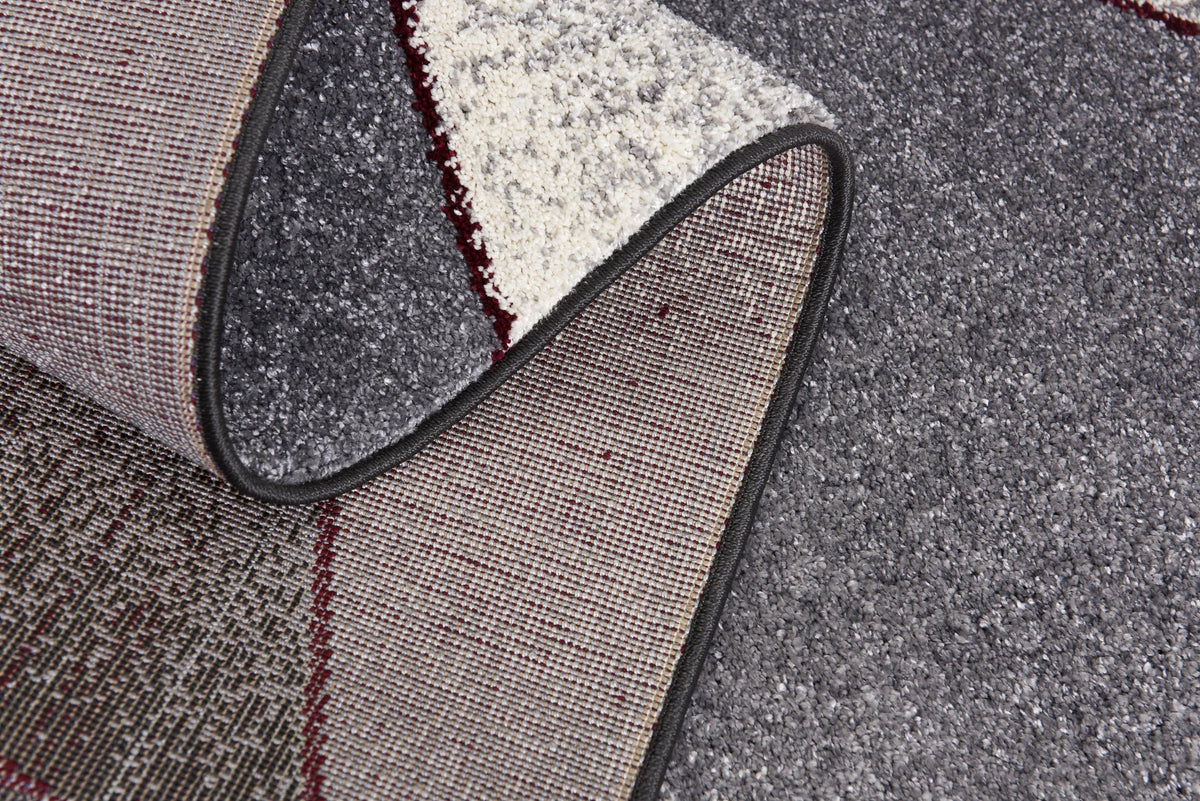 Nour Geometric Contemporary Grey and Red Indoor Rug
