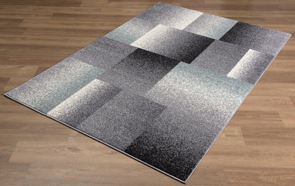 Riwaq Abstract Contemporary Grey and Blue Indoor Rug