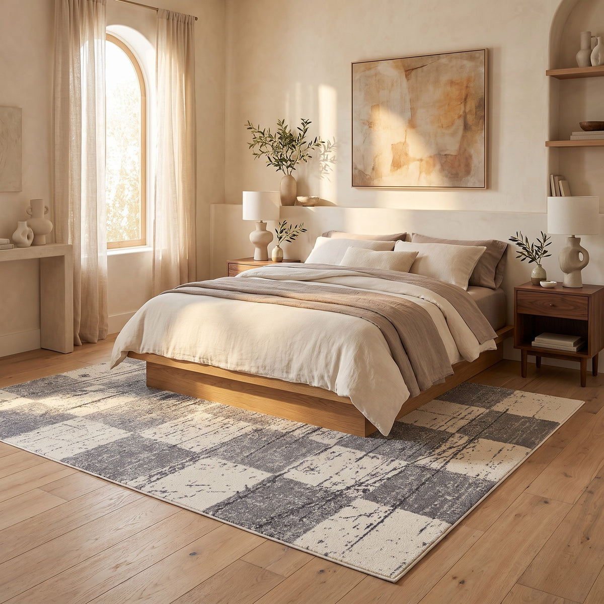 Prana Checkered Contemporary White and Grey Indoor Rug