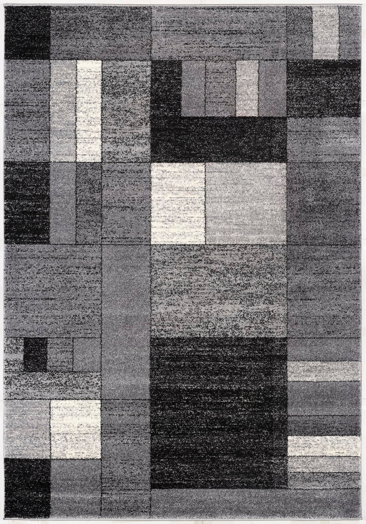 Alfombra de interior contemporánea geométrica gris y negra Sama