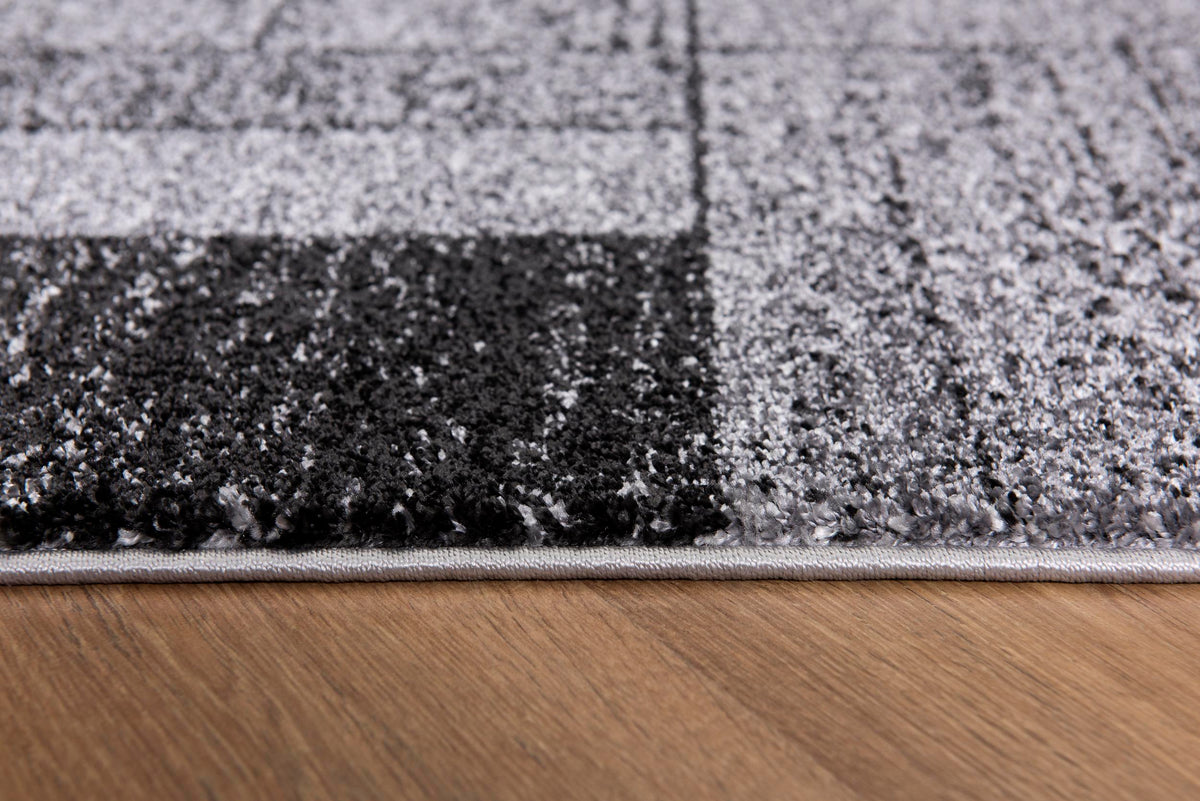 Alfombra de interior contemporánea geométrica gris y negra Sama