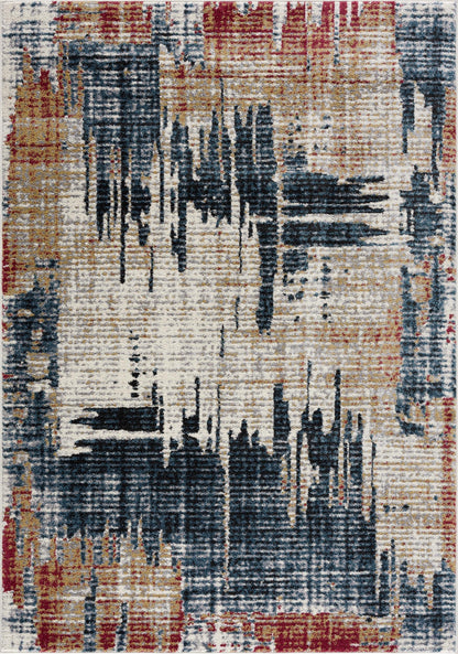 Mehr Abstract Contemporary Blue and Red Indoor Rug
