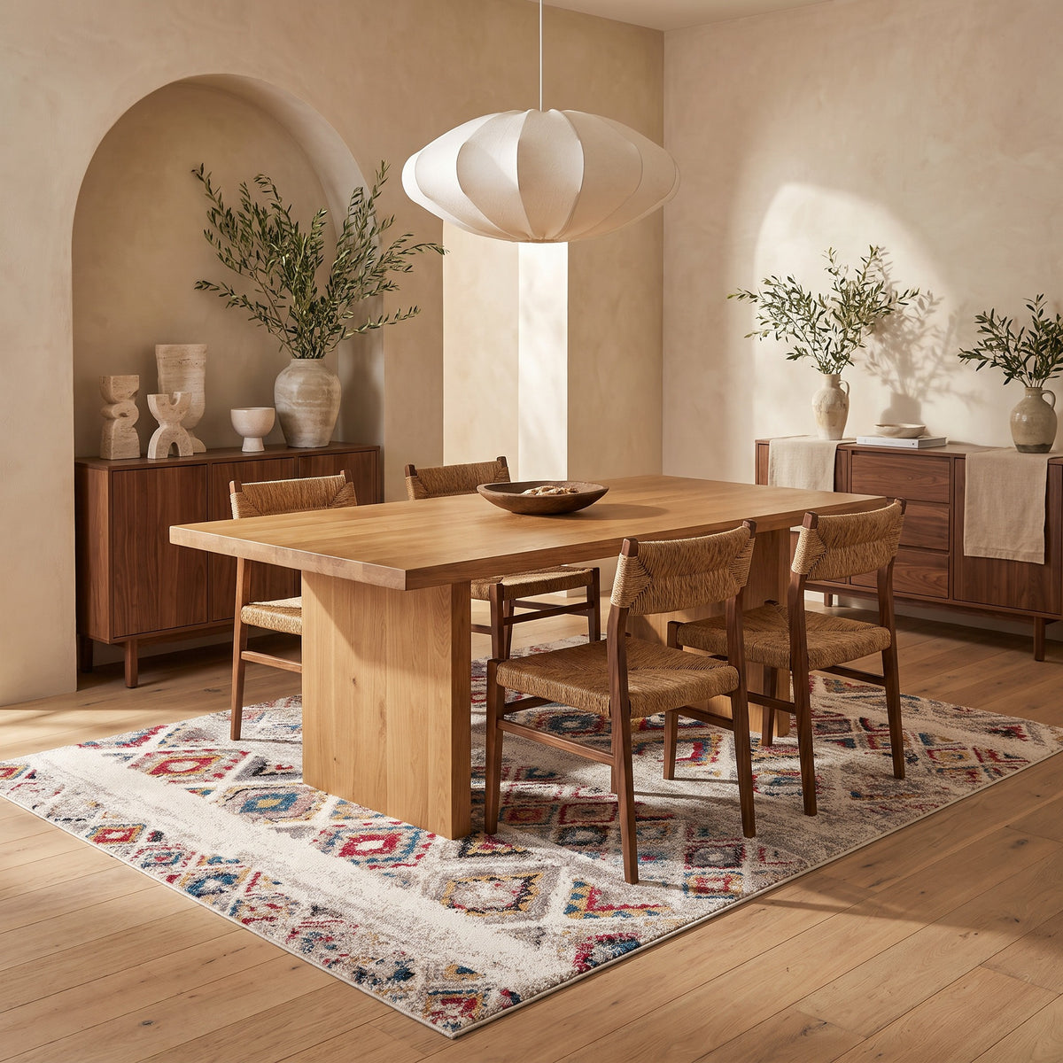 Tapis Safa bohème contemporain crème et rouge