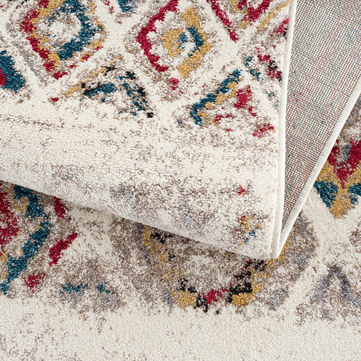 Tapis Safa bohème contemporain crème et rouge