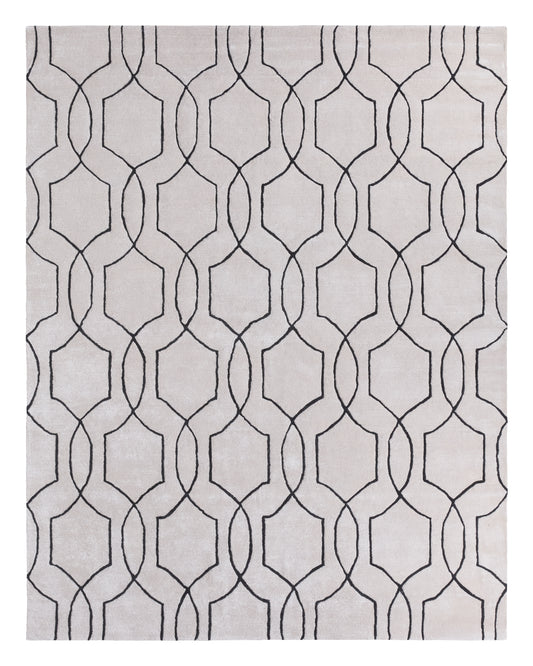 Arae Geometric Mid-Century Modern White and Black Area Rug